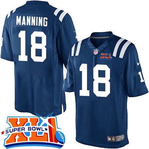 Men's Limited Peyton Manning Super Bowl XLI Nike Jersey Royal Blue Home - #18 NFL Indianapolis Colts